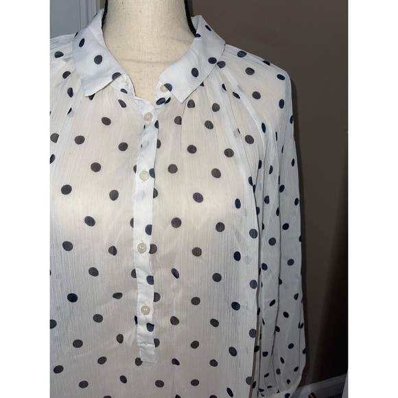 Women’s White Polka Dot Pattern Joe Fresh Sheer Blouse 🖤 - Picture 4 of 17